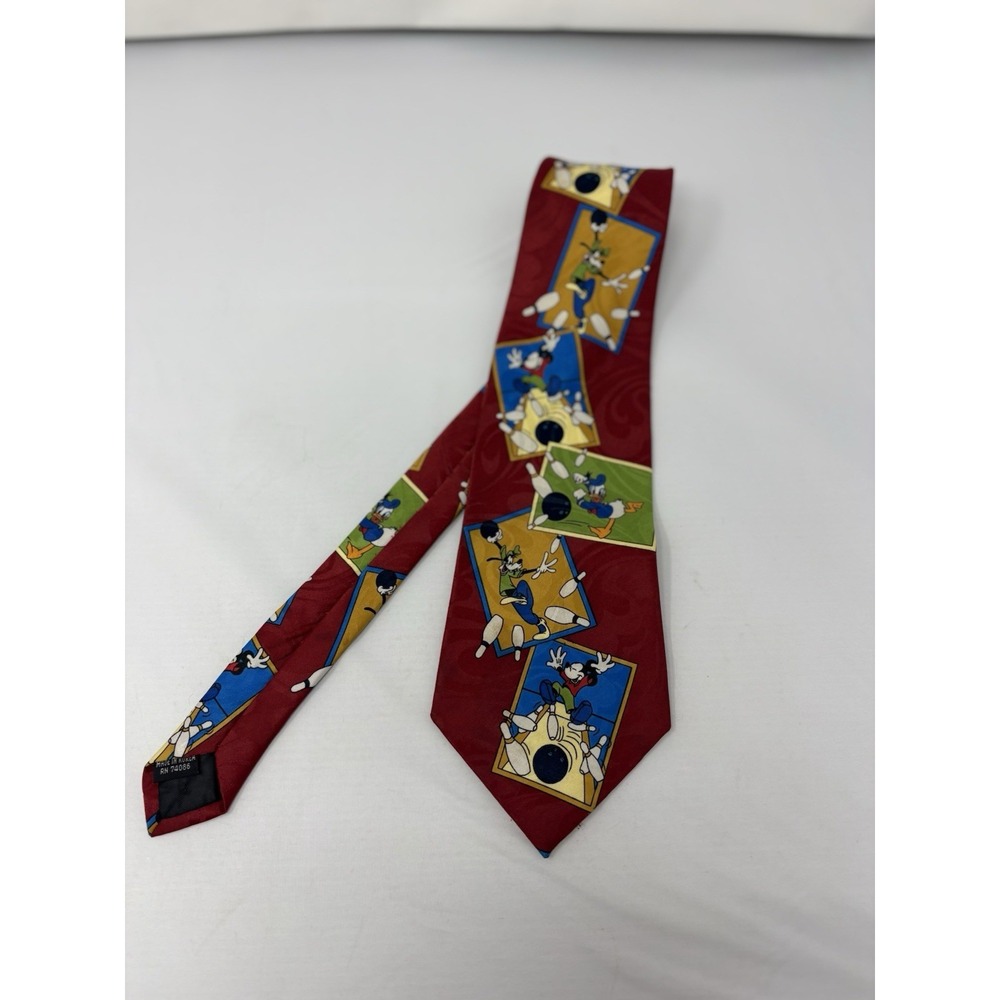 Vintage 90's Cartoons Mickey Goofy Donald Bowling Necktie Disney‎ Nostalgic